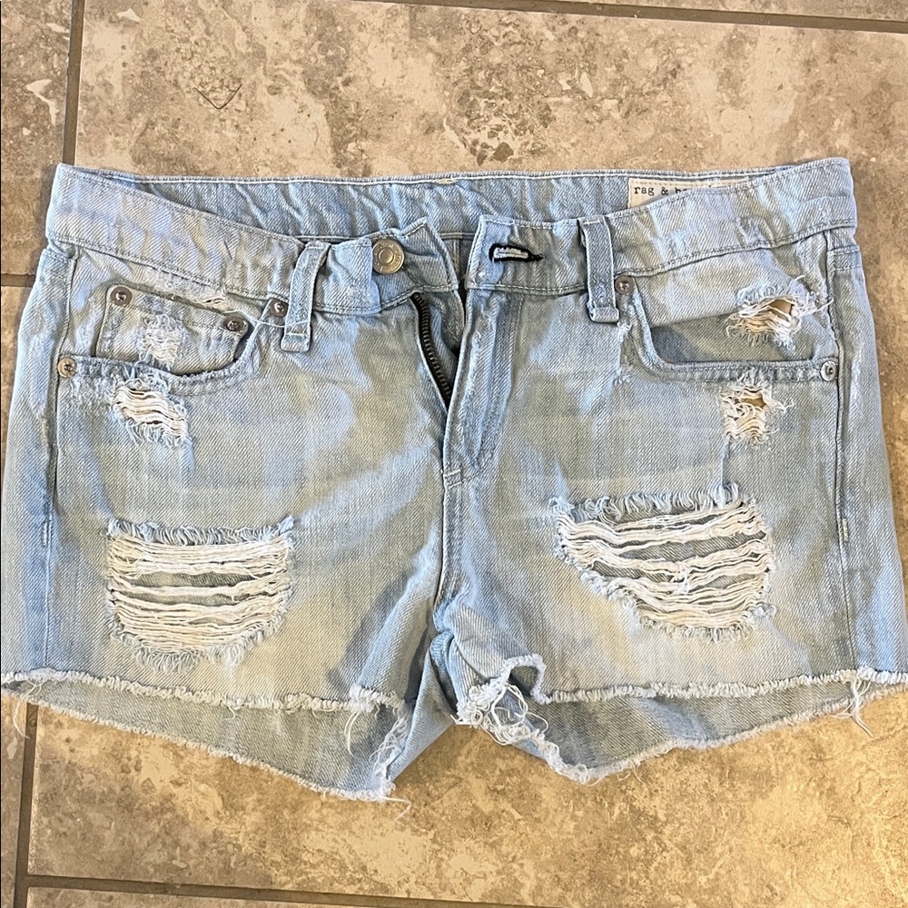 Rag and bone Light Blue Distressed Denim Shorts - Women's